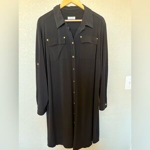 Size 20 Calvin Klein Black Shirt Dress with gold buttons
